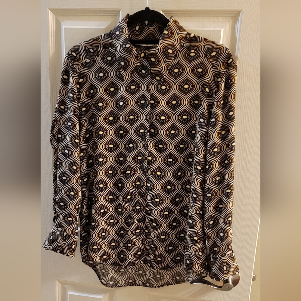 Zara Women's Retro Pattern Shirt - Black, White, and Gold